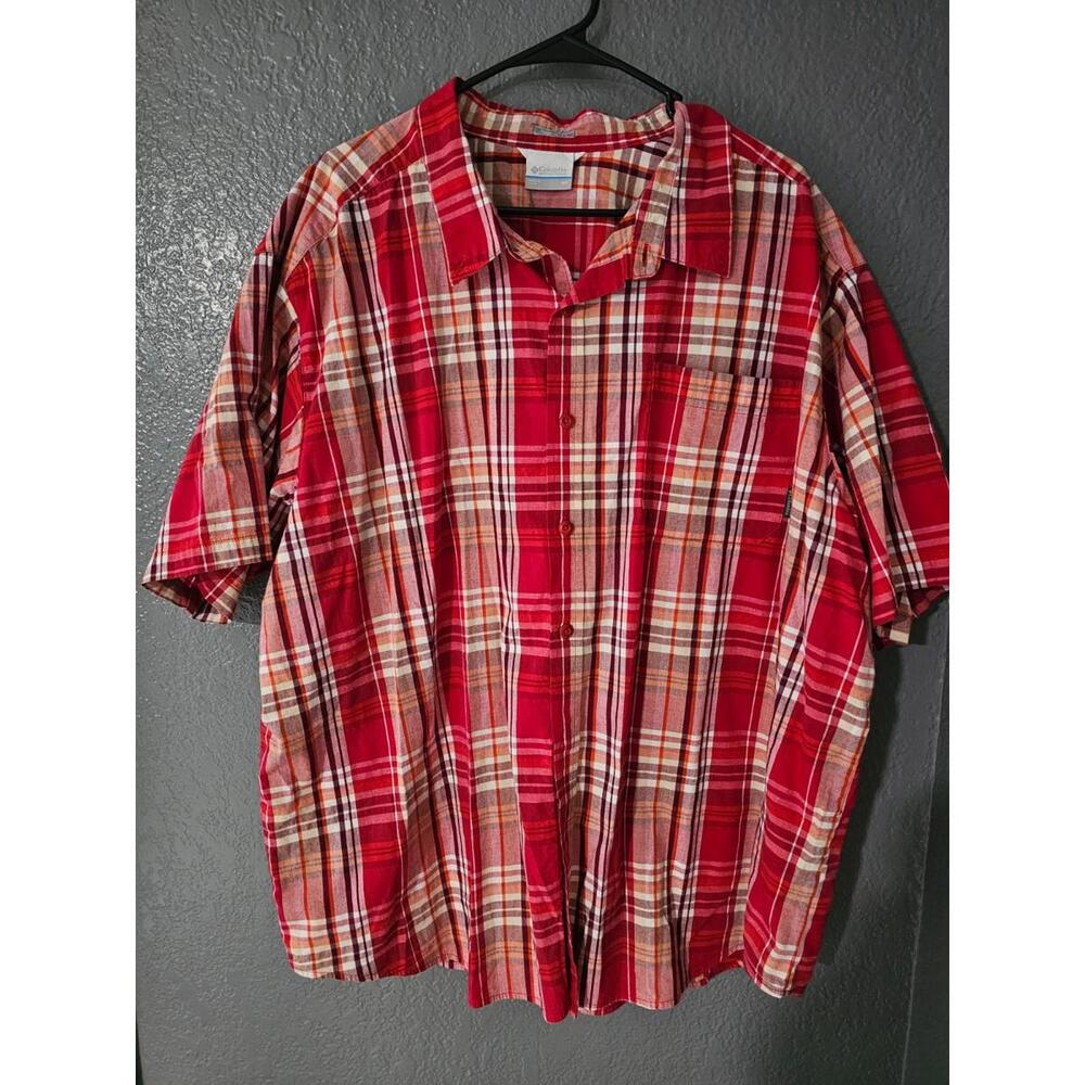 Men's Columbia Button Up Shirt Short Sleeve Check Multicolor Size 3X Regular Fit